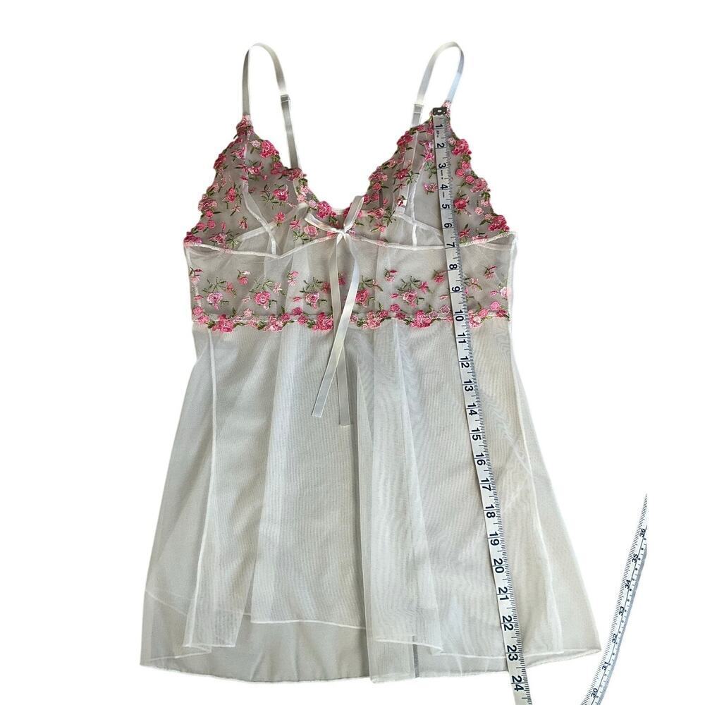 Coquette Fairy Lace Babydoll Chemise Embroidered Rose Sheer Lingerie Small - Picture 7 of 8